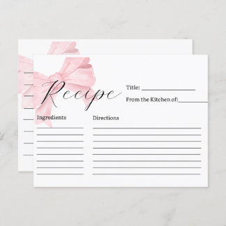 Pink Bow Bridal Shower Recipe Card ポストカード