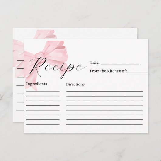 Pink Bow Bridal Shower Recipe Card ポストカード (正面/裏面)