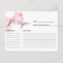 Pink Bow Bridal Shower Recipe Card ポストカード