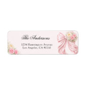 Pink Bow Bridal Shower Return Address Label ラベル (正面)