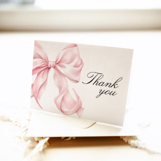 Pink Bow Bridal Shower Thank You Card サンキューカード
