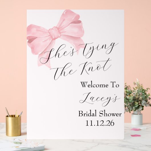Pink Bow Bridal Shower Welcome Sign アクリルサイン (ウェディング)