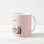 Pink Bow Brown Camera Smile コーヒーマグカップ (正面右)