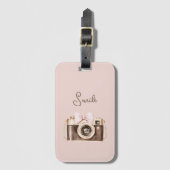 Pink Bow Brown Camera Smile ラゲッジタグ (正面縦)