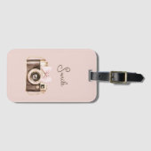 Pink Bow Brown Camera Smile ラゲッジタグ (正面横)