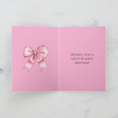 Pink Bow Brown Horse Black Hair Girl Birthday カード (内部)