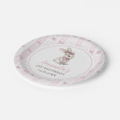 Pink Bow Bunny Vintage Rabbit 1st Birthday ペーパープレート (アングル)