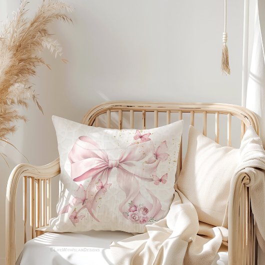 Pink Bow Butterflies Photo クッション