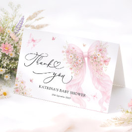 Pink Bow Butterfly Baby Shower Thank You Card サンキューカード
