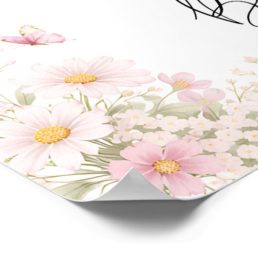 Pink Bow Butterfly Baby Shower Welcome ポスター (角)