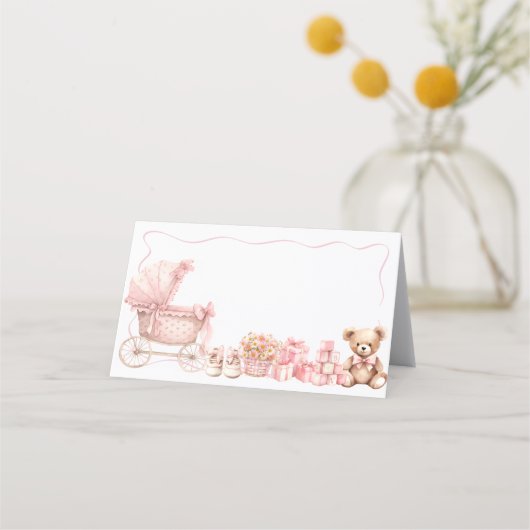 Pink Bow Carriage Baby Shower Appointment Card 予約カード (正面)