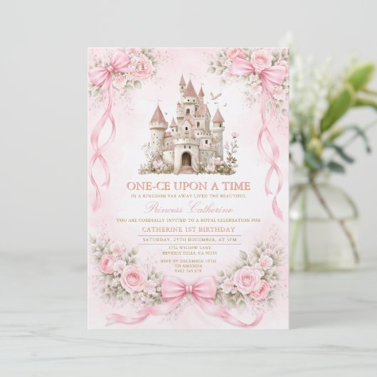 Pink Bow Castle First Birthday 招待状 (スタンド正面)