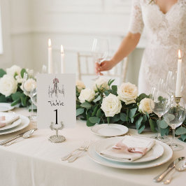 Pink Bow Chandelier Sketch Table Number テーブルナンバー