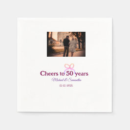 Pink bow cheers to 50 years anniversary wedding  スタンダードカクテルナプキン