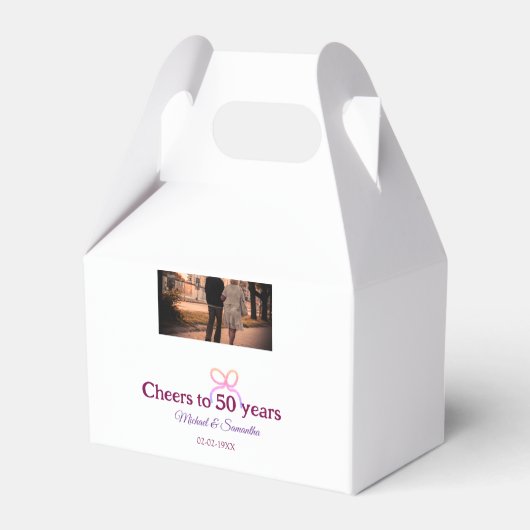 Pink bow cheers to 50 years anniversary wedding  フェイバーボックス (正面サイド)