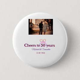 Pink bow cheers to 50 years anniversary wedding  缶バッジ