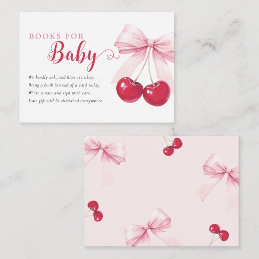 Pink Bow Cherries Books for Baby Card エンクロージャーカード (正面/裏面)