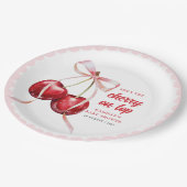 Pink Bow Cherry Baby Shower Paper Plate ペーパープレート (アングル)