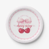 Pink Bow Cherry Baby Shower Paper Plates ペーパープレート (正面)