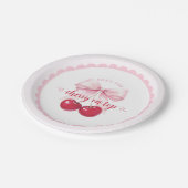 Pink Bow Cherry Baby Shower Paper Plates ペーパープレート (アングル)