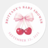 Pink Bow Cherry Baby Shower Round Stickers ラウンドシール (正面)