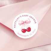 Pink Bow Cherry Baby Shower Round Stickers ラウンドシール