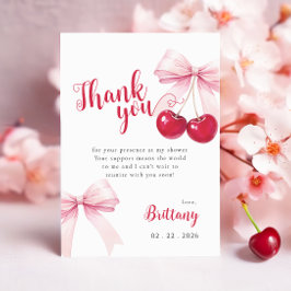 Pink Bow Cherry Baby Shower Thank You Card サンキューカード