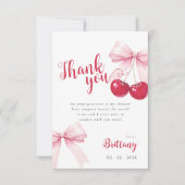 Pink Bow Cherry Baby Shower Thank You Card サンキューカード (正面)