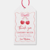 Pink Bow Cherry Birthday Thank You ギフトタグ (正面)