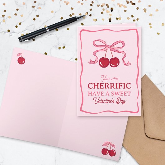 Pink Bow Cherry You Are Cherrific Valentine's Day カード