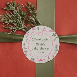 Pink Bow Christmas Baby Shower Sticker ラウンドシール