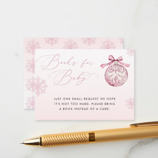 Pink Bow Christmas Ball Winter Girl Books for Baby エンクロージャーカード (正面/裏面インサイチュ)