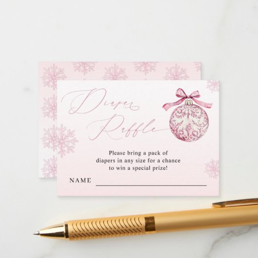 Pink Bow Christmas Ball Winter Girl Diaper Raffle エンクロージャーカード (正面/裏面インサイチュ)