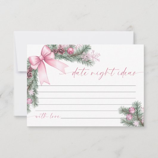 Pink Bow Christmas Date Night Ideas Card 出欠カード (正面)