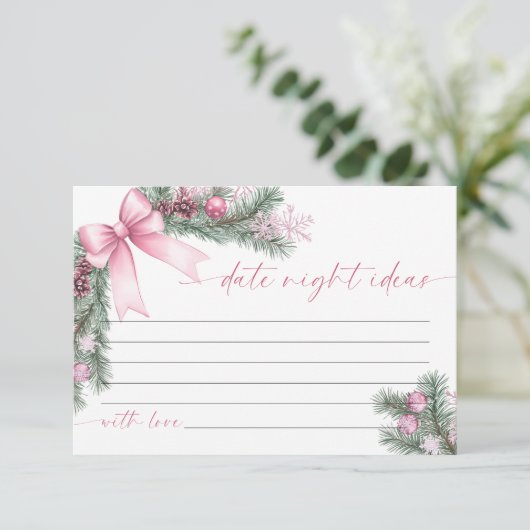Pink Bow Christmas Date Night Ideas Card 出欠カード (スタンド正面)