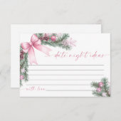 Pink Bow Christmas Date Night Ideas Card 出欠カード (正面/裏面)