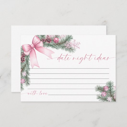 Pink Bow Christmas Date Night Ideas Card 出欠カード (正面/裏面)