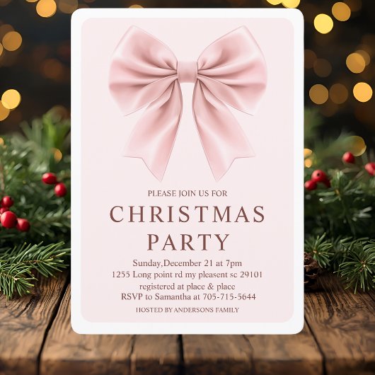 Pink Bow Christmas Party | Elegant Holiday 招待状