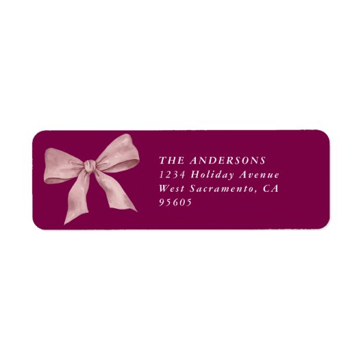 Pink Bow Christmas Return Address ラベル (正面)