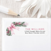 Pink Bow Christmas Return Address Labels ラベル (インサイチュ)