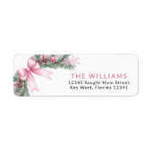 Pink Bow Christmas Return Address Labels ラベル (正面)