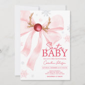 Pink Bow Christmas Snowflakes Baby Shower 招待状 (正面)