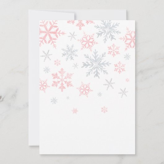 Pink Bow Christmas Snowflakes Baby Shower 招待状 (裏面)