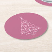 Pink Bow Christmas Tree ラウンドペーパーコースター (アングル)