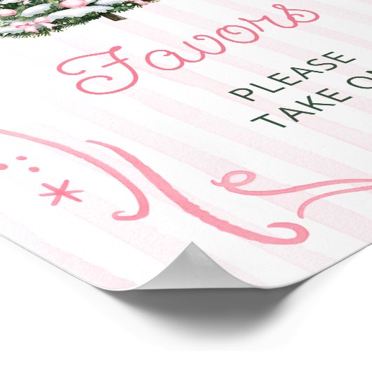 Pink Bow Christmas Tree Baby Shower Favors ポスター (角)