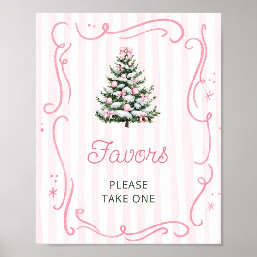 Pink Bow Christmas Tree Baby Shower Favors ポスター (正面)