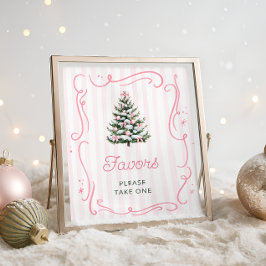 Pink Bow Christmas Tree Baby Shower Favors ポスター