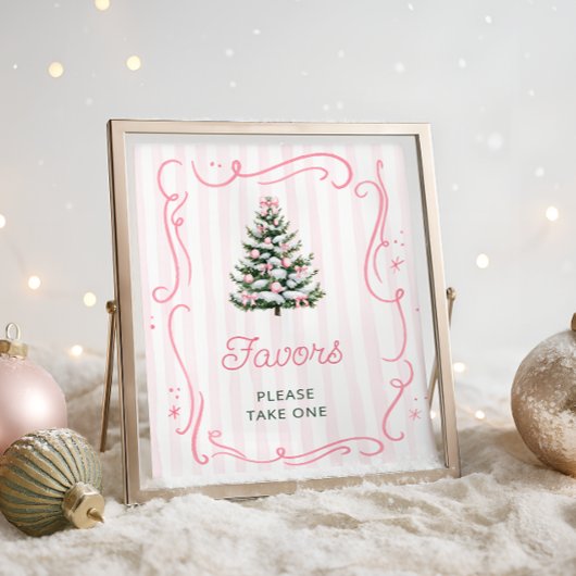 Pink Bow Christmas Tree Baby Shower Favors ポスター
