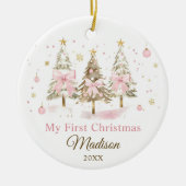 Pink Bow Christmas Tree Girl First Christmas セラミックオーナメント (正面)