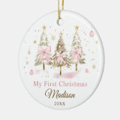 Pink Bow Christmas Tree Girl First Christmas セラミックオーナメント (左)